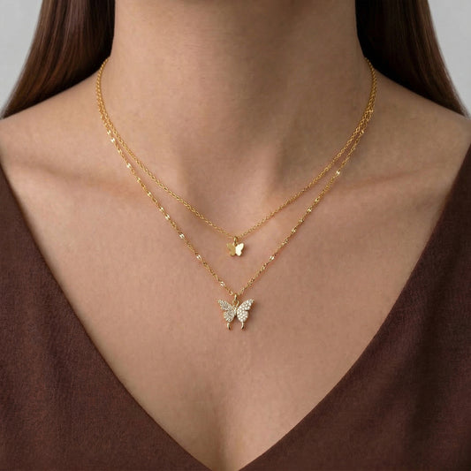 Butterfly Layered Necklace (Material: Alloy)