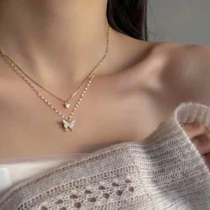 Butterfly Layered Necklace (Material: Alloy)