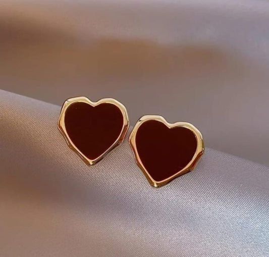 Maroon heart studs