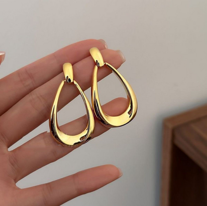 Geometric Hollow Oval Drop Earrings
