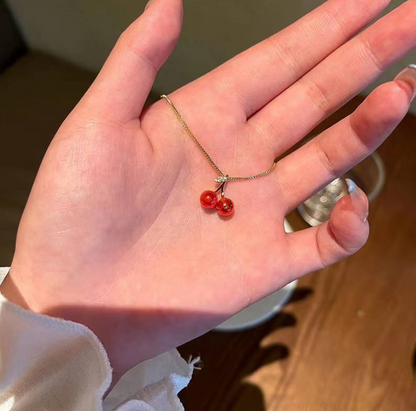 Red cherry necklace Alloy
