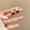 Maroon hear drop earrings
