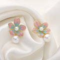 Pastel Flower Earrings with Pearl Drops