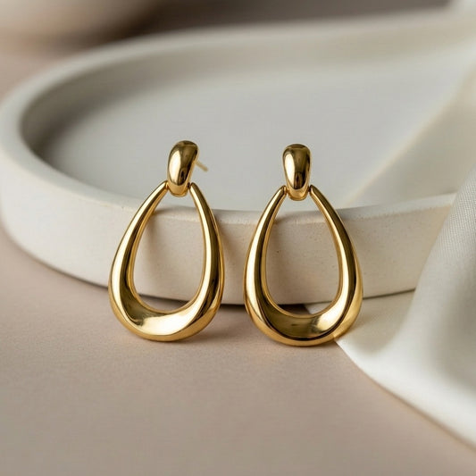 Geometric Hollow Oval Drop Earrings