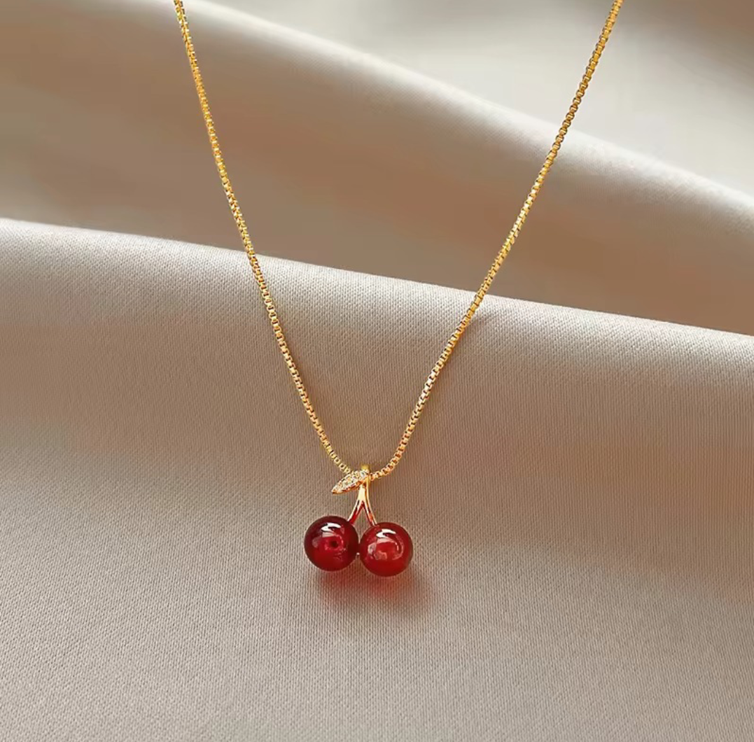 Red cherry necklace Alloy