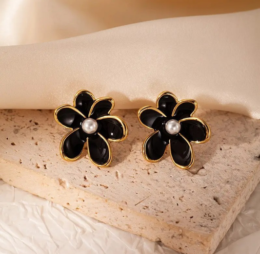 Black flower earrings