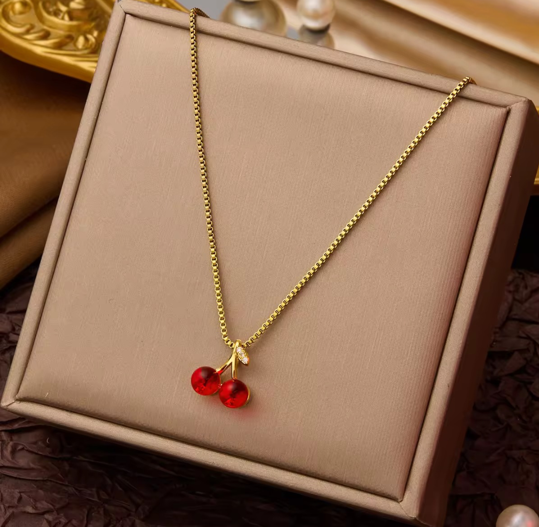 Red cherry necklace Alloy