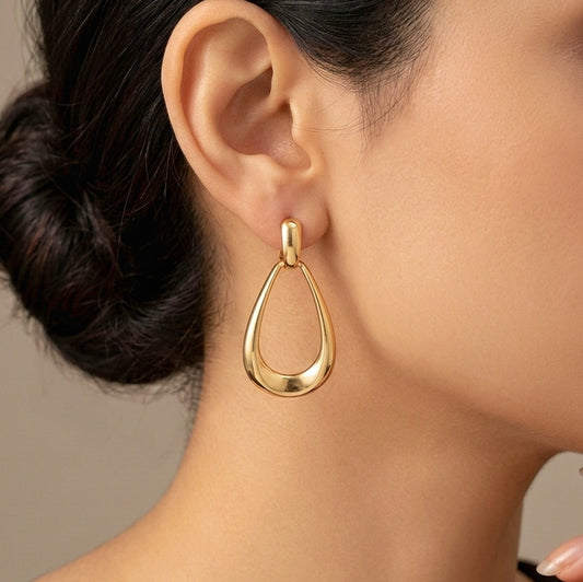 Geometric Hollow Oval Drop Earrings